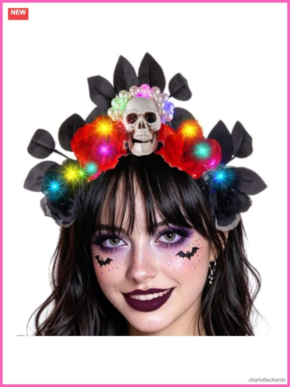 LED Light Up Halloween Headband Skull Rose Flower Crown